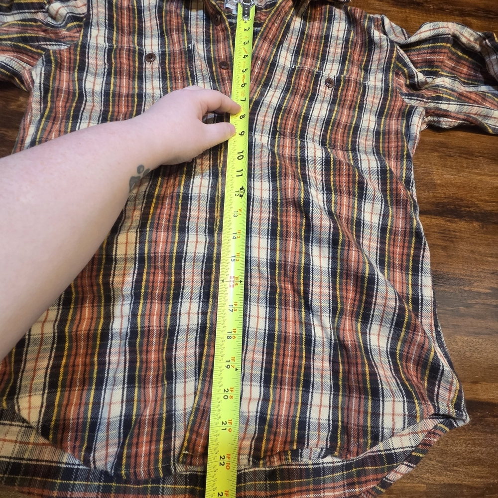 J Crew California Midweight Flannel Button Orange Plaid Slim Mens M Lumberjack - Picture 3 of 8